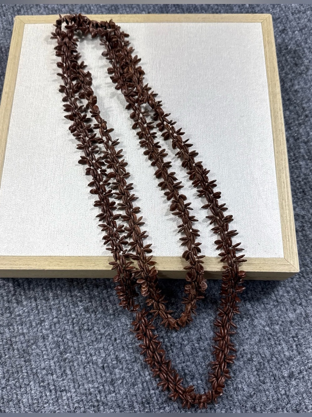 Vintage Hawaiian Koa Seed Necklace, EcoChic, Brown Seed, Apple Seed Necklace 52”